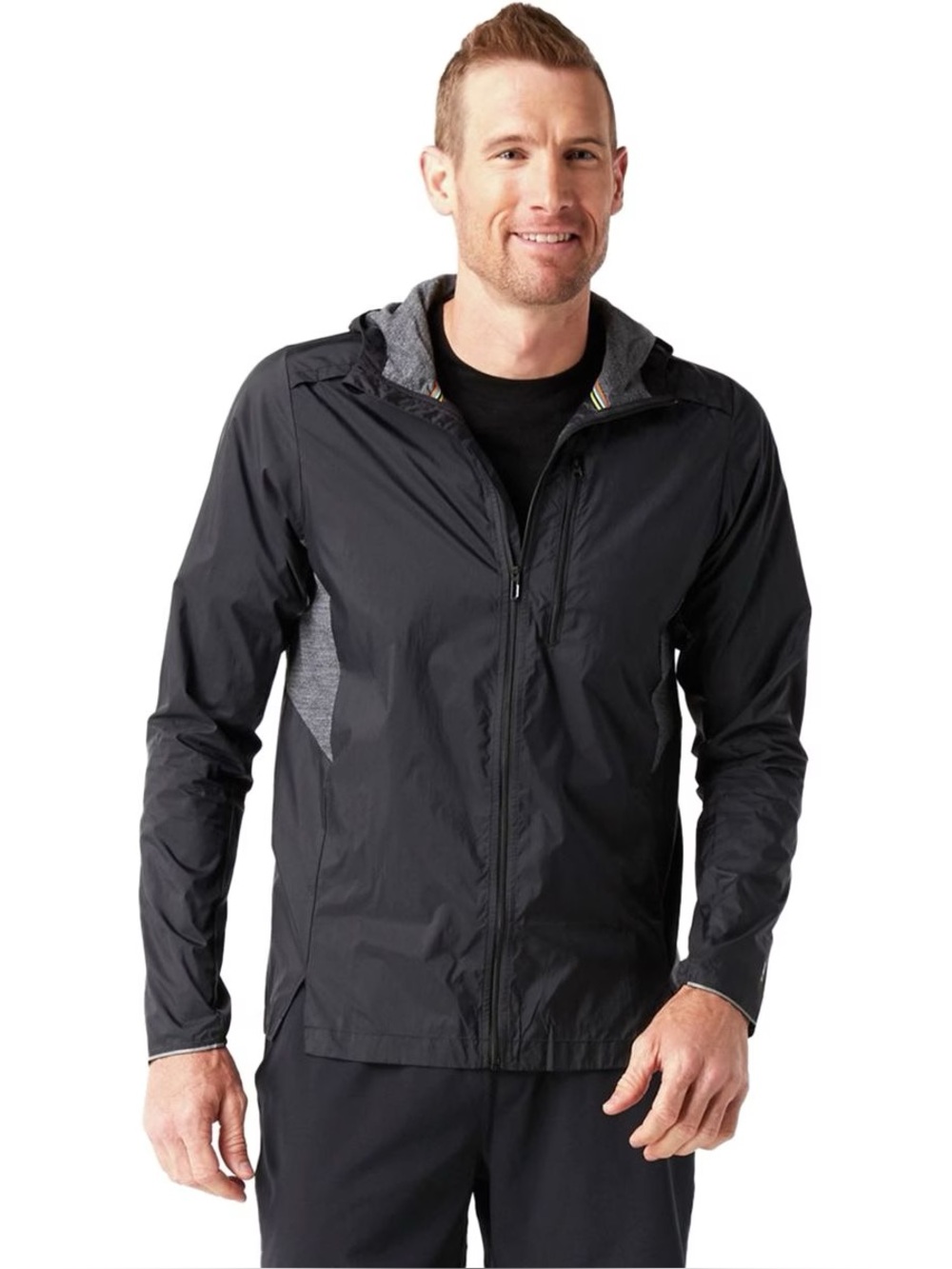 Smartwool Men's Merino Sport Ultra Light Hooded Black Gray Windbreaker Jacket S